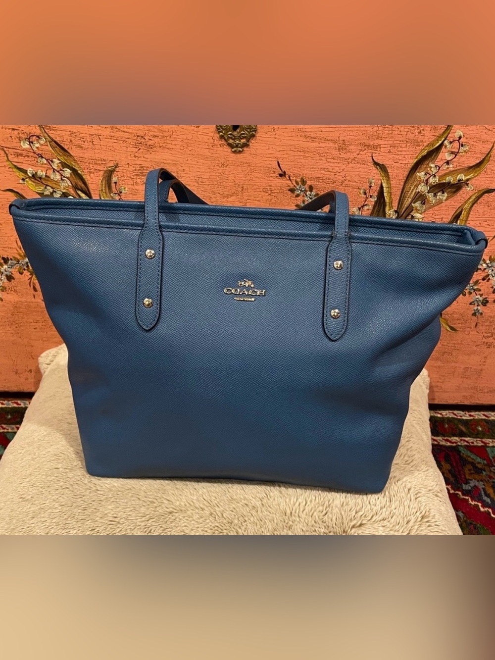 Coach Blue Leather Tote Bag